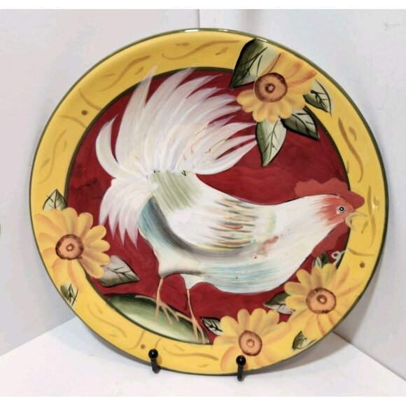 Susan Winget Rooster And Sunflower Yellow Rim 10.5"  Dinner Plates Set of 2 - Picture 3 of 7